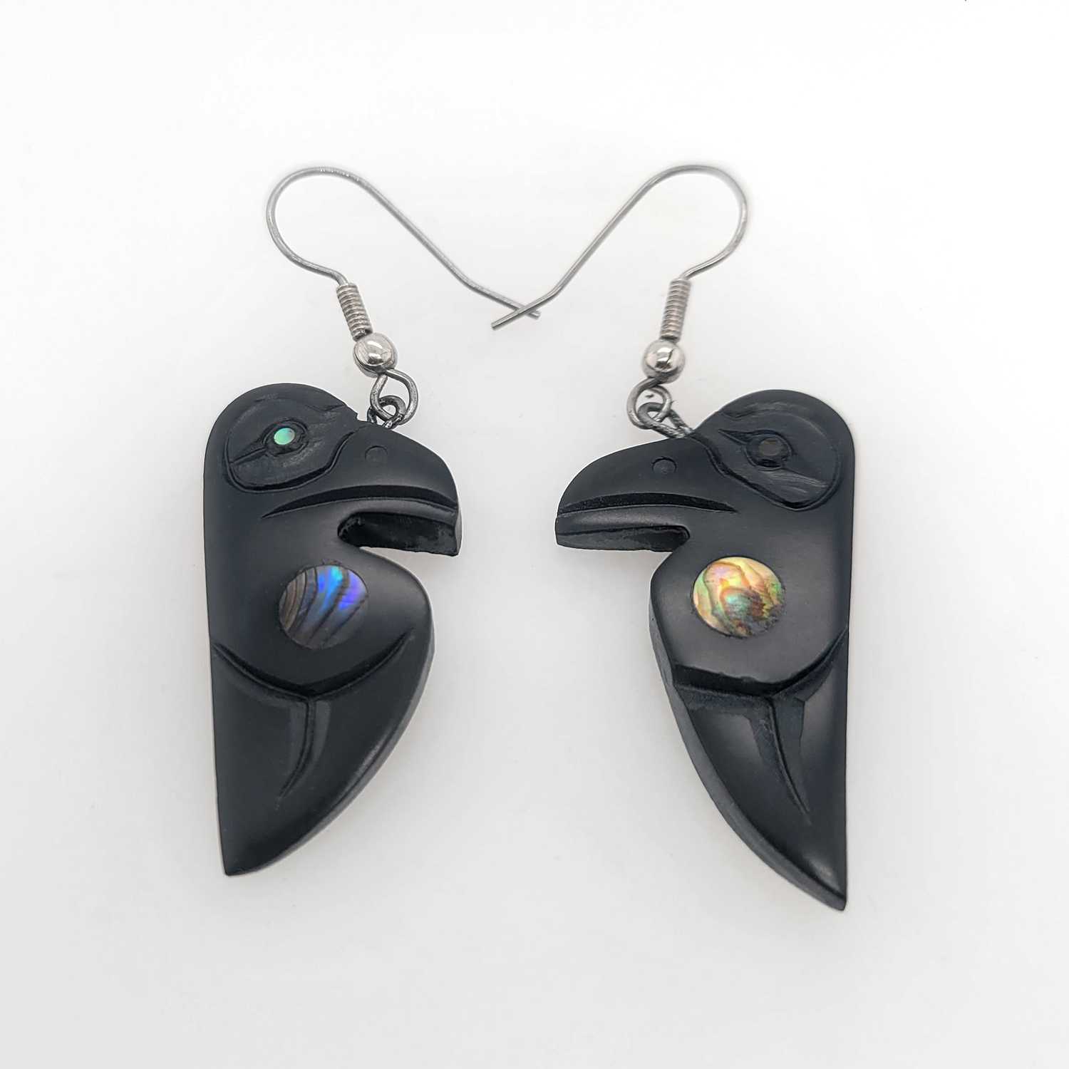 Argillite Raven Earrings by Haida artist Amy Edgars