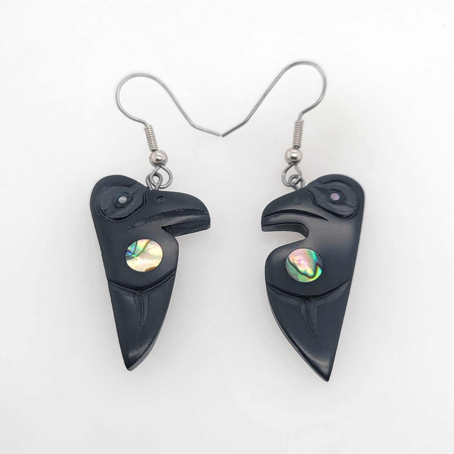 Argillite Raven Earrings by Haida artist Amy Edgars