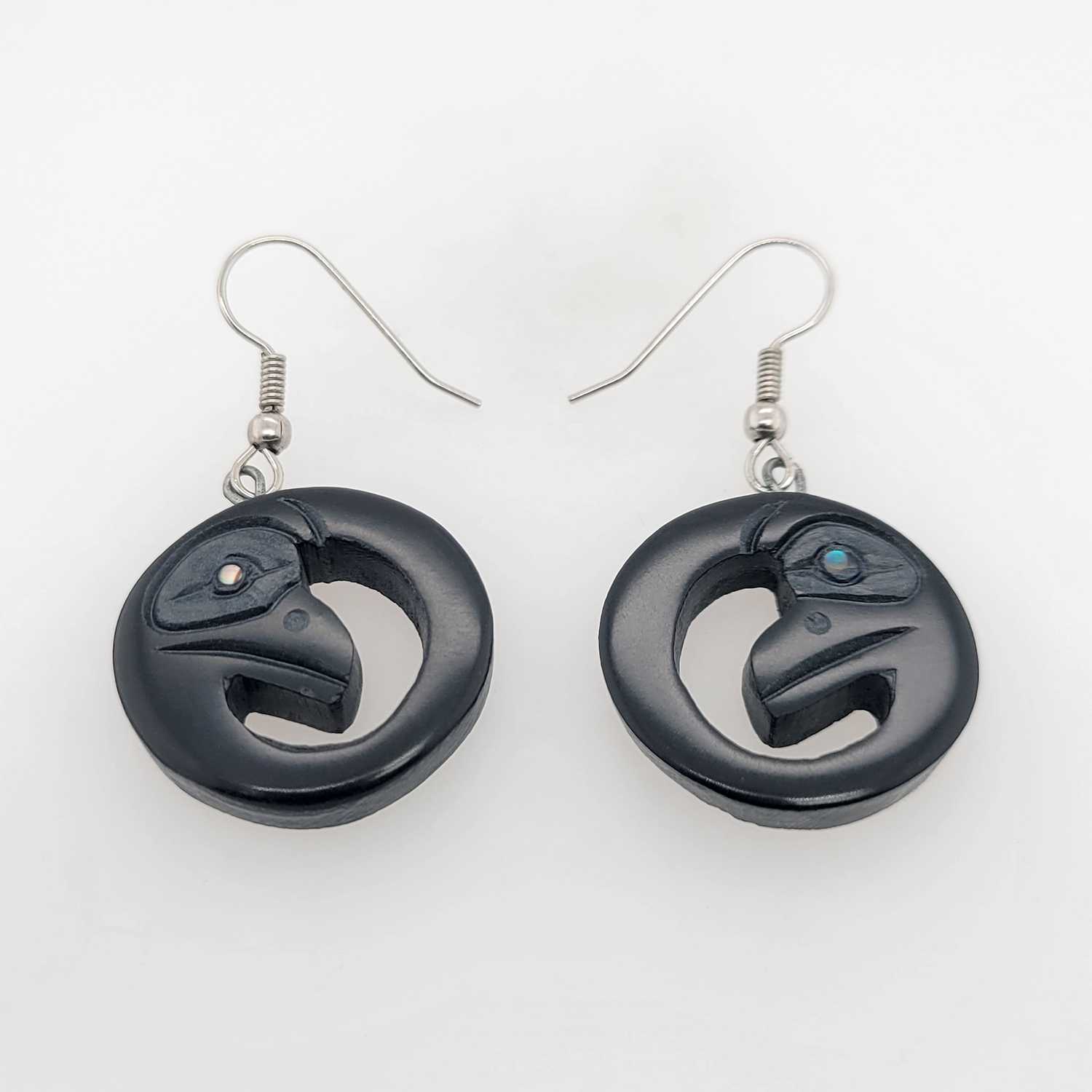 Argillite and Abalone Raven Earrings by Haida carver Amy Edgars