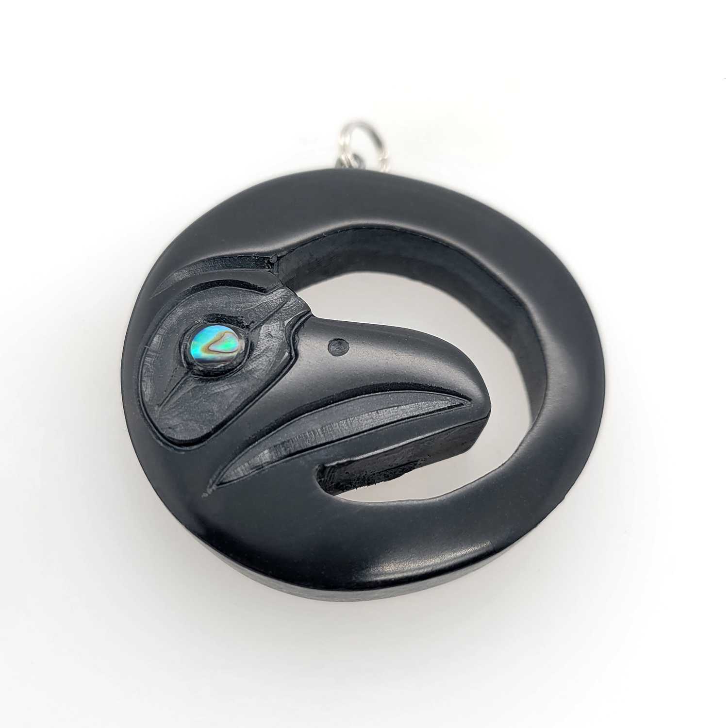 Argillite and Abalone Raven Pendant by Haida artist Amy Edgars