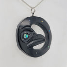 Argillite and Abalone Raven Pendant by Haida artist Amy Edgars