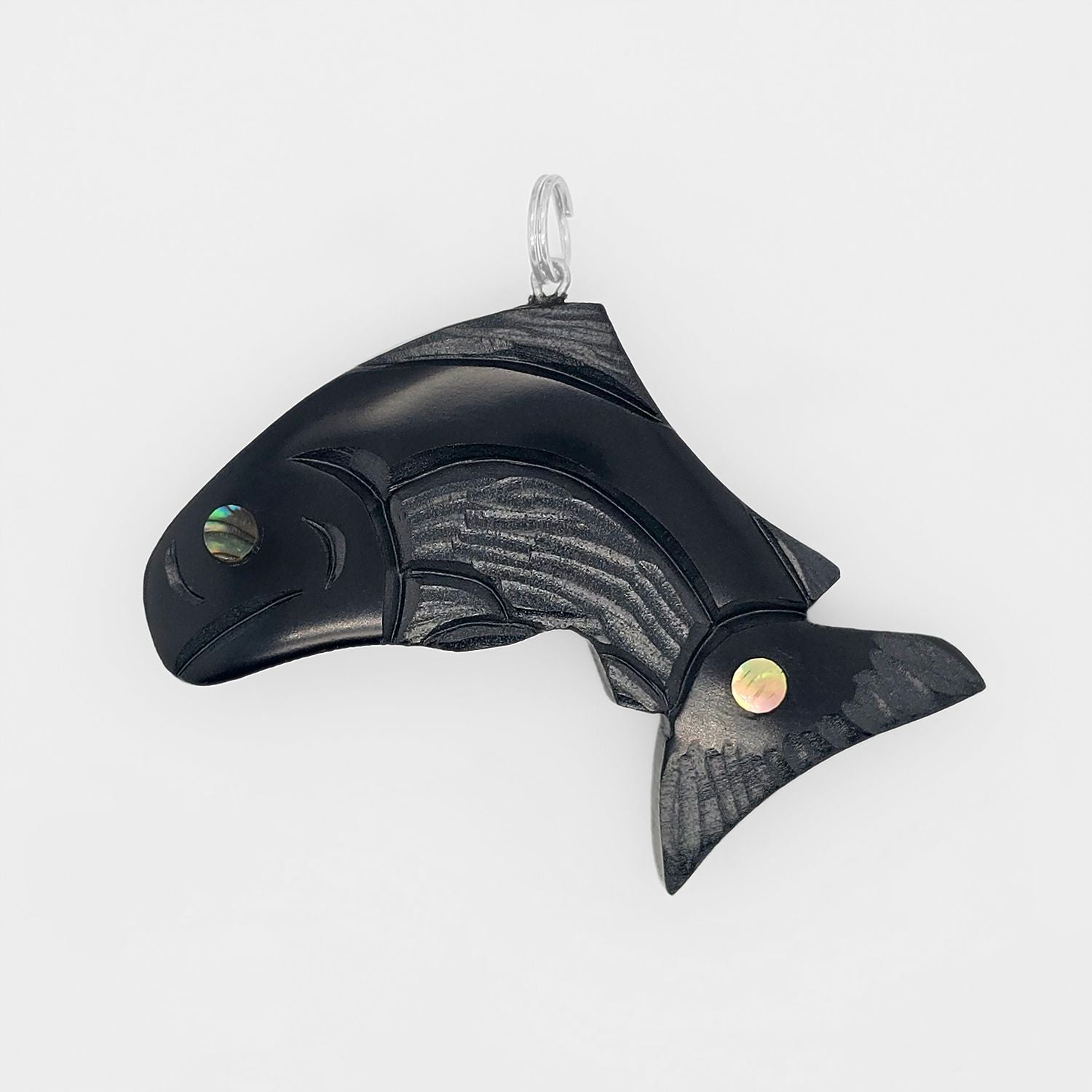 Argillite Salmon Pendant by Haida Artist Amy Edgars