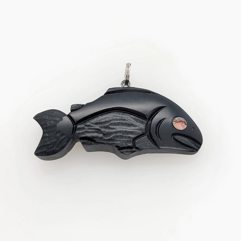 Argillite and Abalone Salmon Pendant by Haida artist Amy Edgars