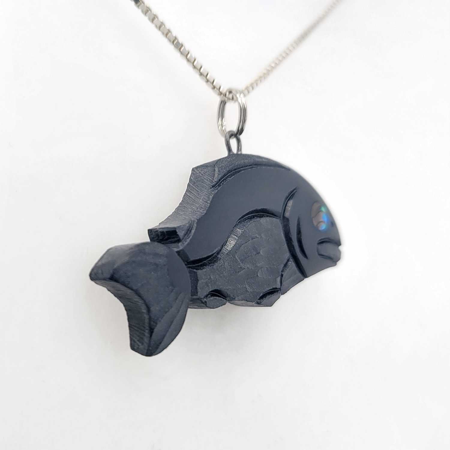 Argillite and Abalone Salmon Pendant by Haida artist Amy Edgars