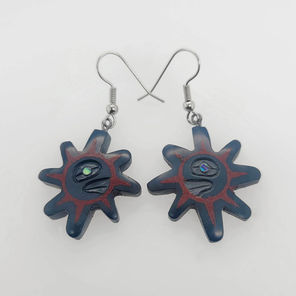 Argillite and Abalone Sun Earrings by Haida artist Amy Edgars