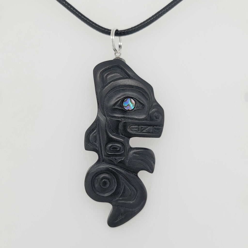 Argillite Transforming Killer Whale Pendant by Haida artist Gryn White