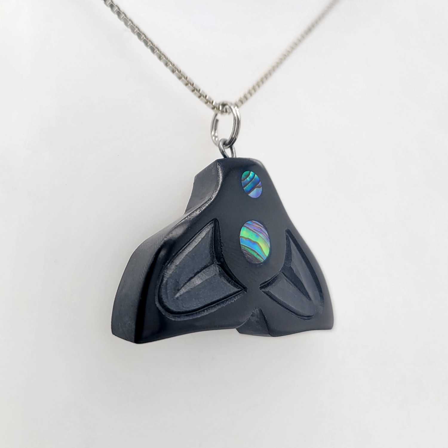 Argillite and Abalone Whale Tail Pendant by Haida artist Amy Edgars