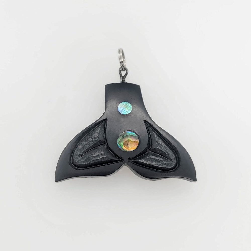 Argillite and Abalone Whale Tail Pendant by Haida artist Amy Edgars