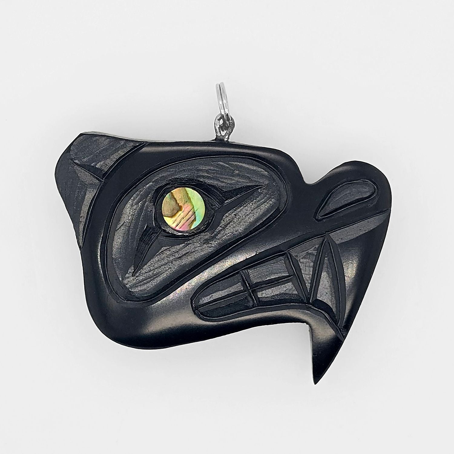 Argillite Wolf Head Pendant by Haida Artist Amy Edgars
