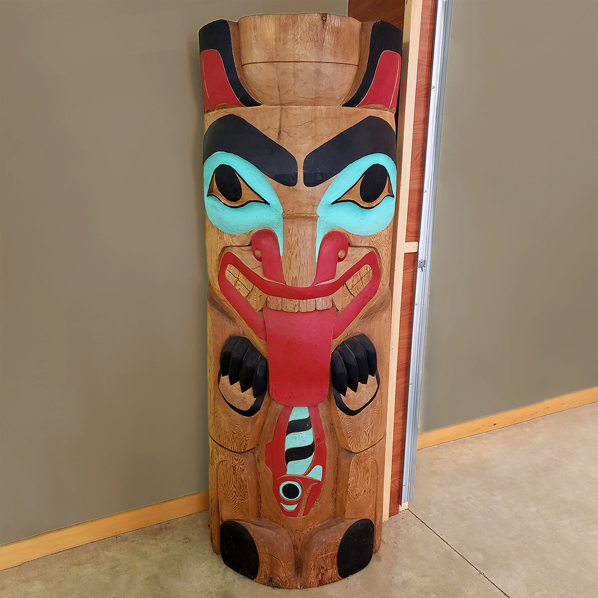 Haida Bear and Salmon Totem Pole by John and Jason Watts