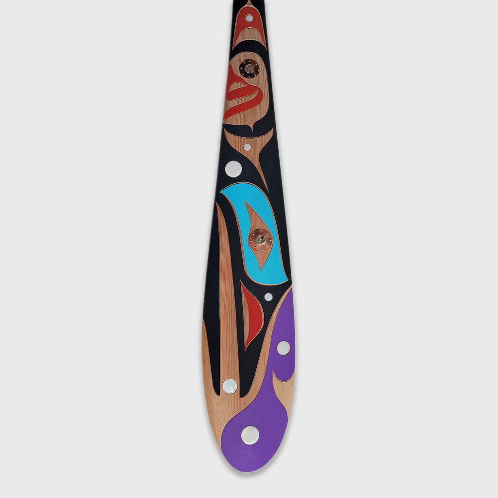 Carved Hummingbird Paddle by Kwakiutl carver Trevor Hunt
