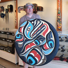 Large carved Wolf Yellow Cedar Wood Panel by Trevor Hunt