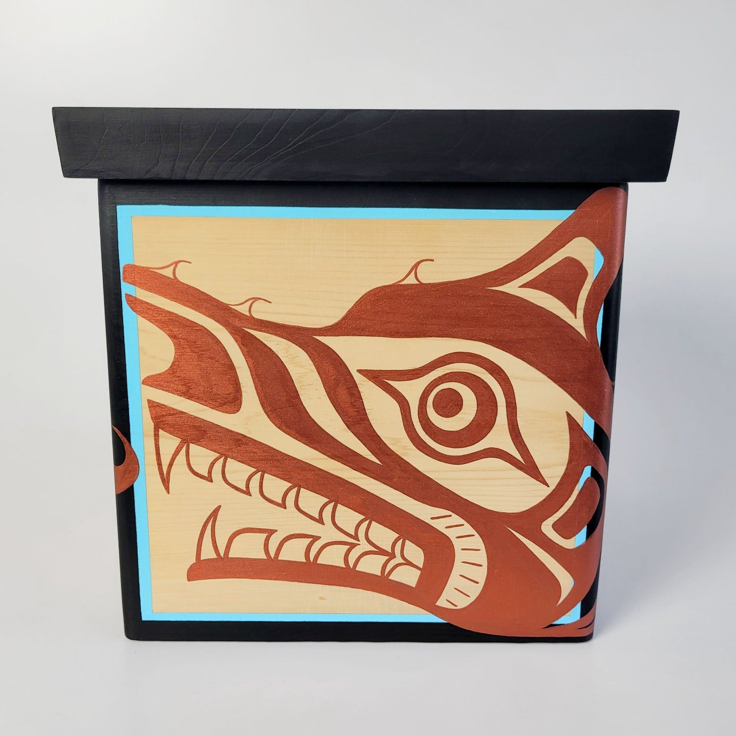 Indigenous Wolf Bentwood Box by Kwakwaka'wakw artist Sandy Johnson