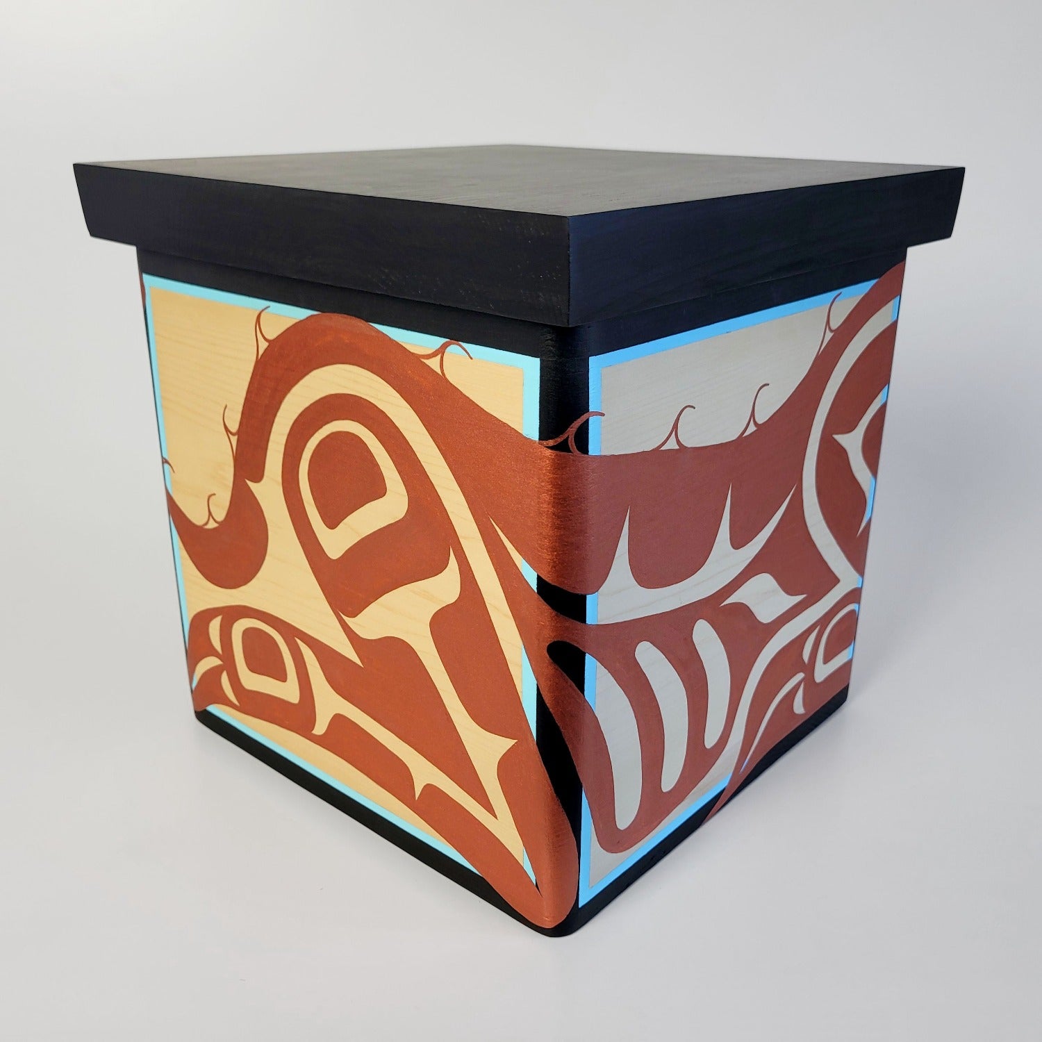 Indigenous Wolf Bentwood Box by Kwakwaka'wakw artist Sandy Johnson