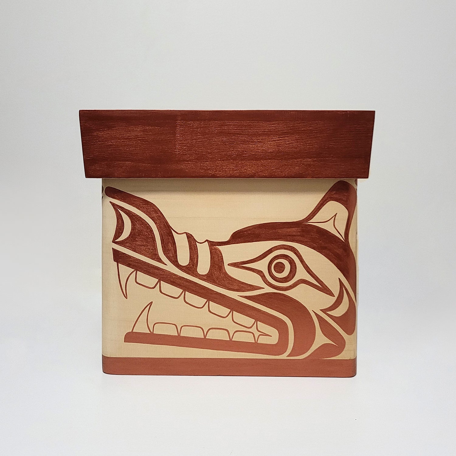 Wolf Bentwood Box made by Kwakwaka'wakw artist Sandy Johnson 