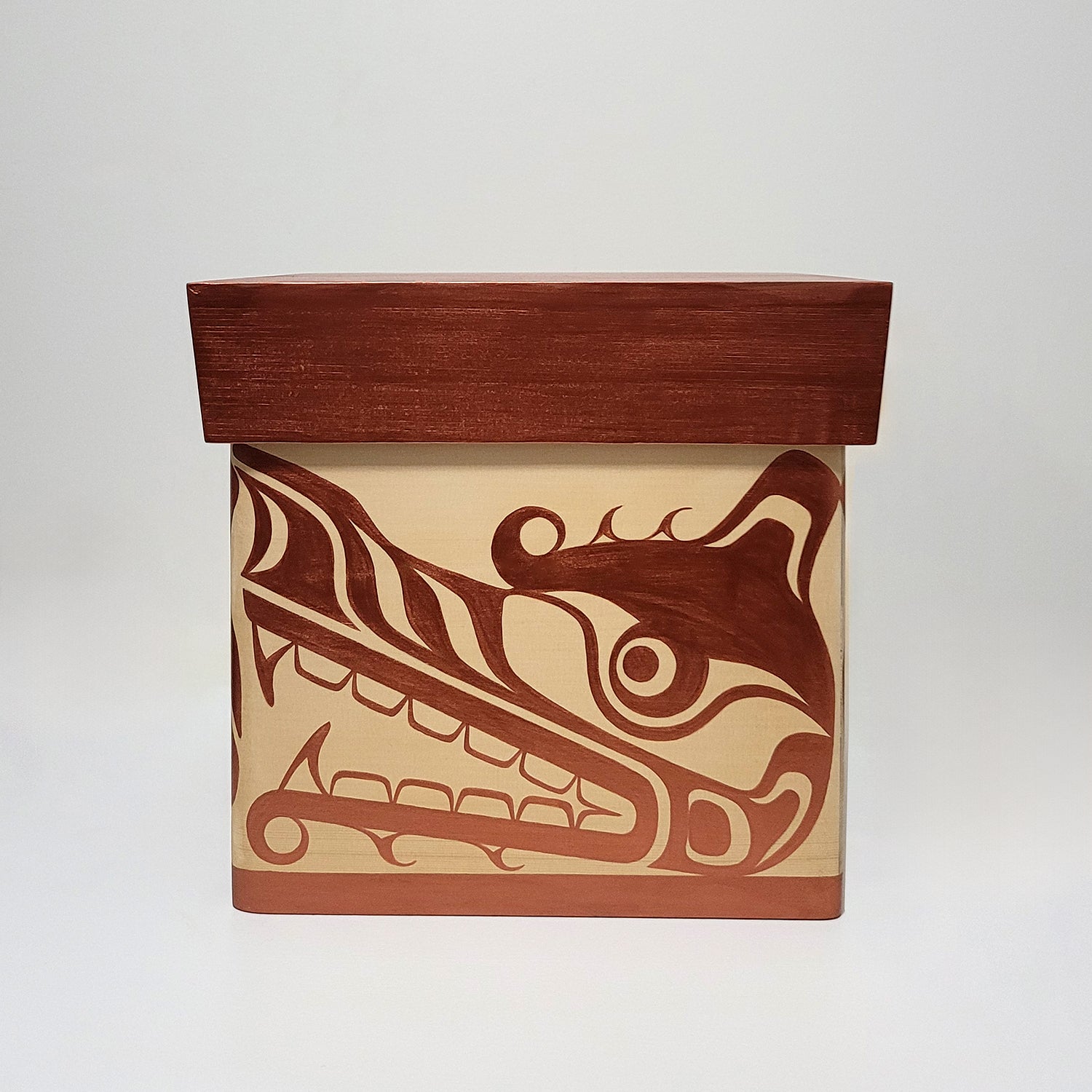 Wolf Bentwood Box made by Kwakwaka'wakw artist Sandy Johnson 