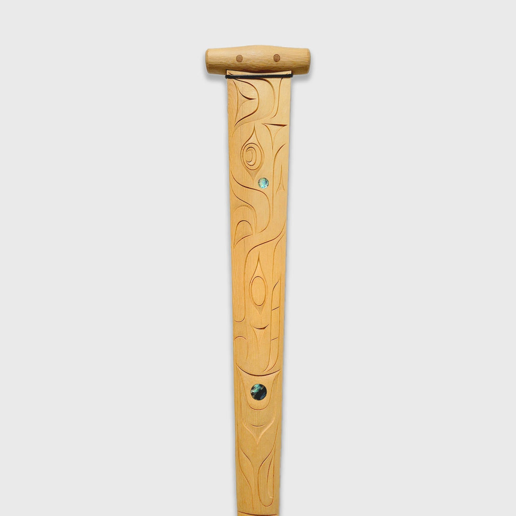 Double-sided cedar paddle hand-carved by Nuu-chah-nulth artist Joshua Shaw-Prescott