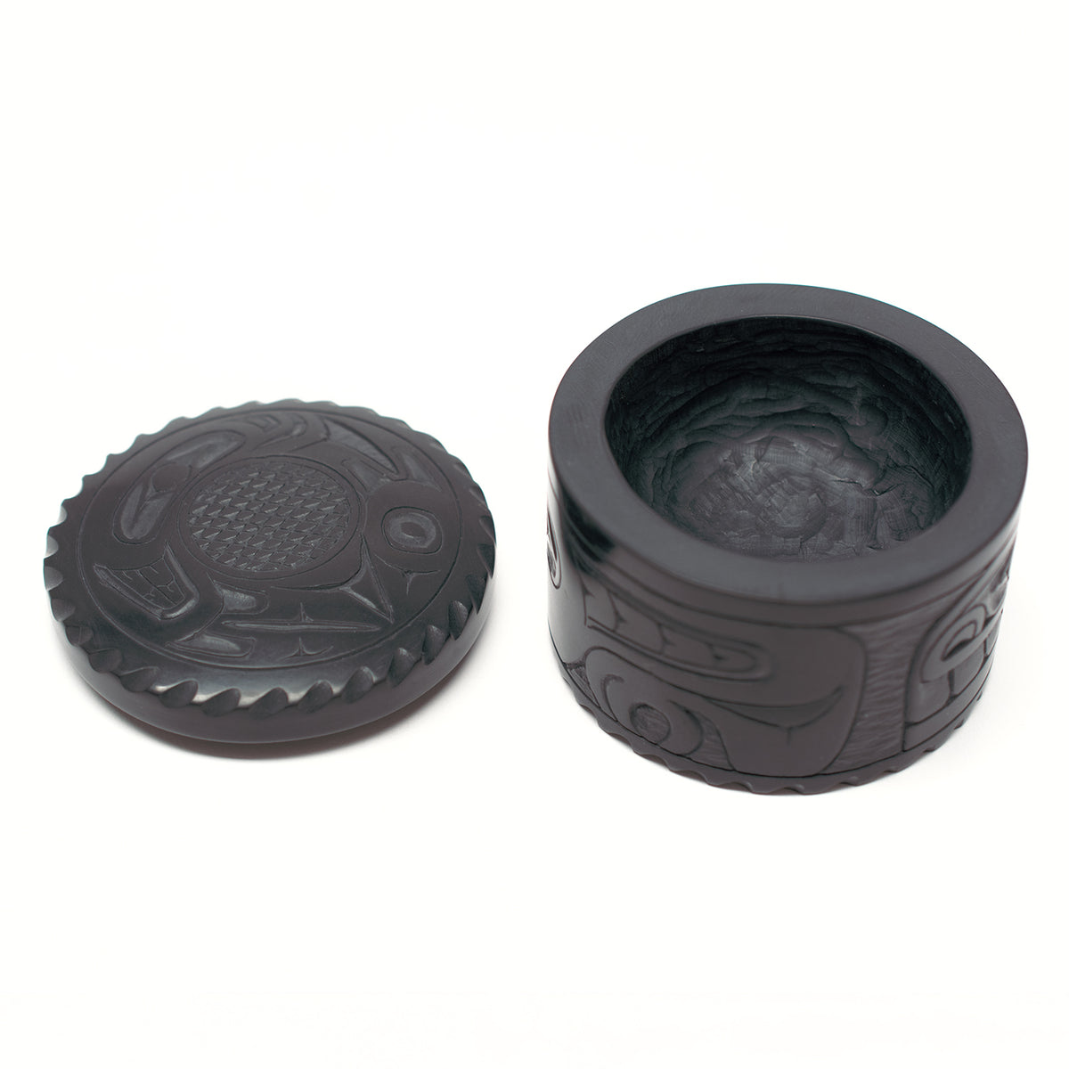 Round Argillite Box by Haida artist Denny Dixon