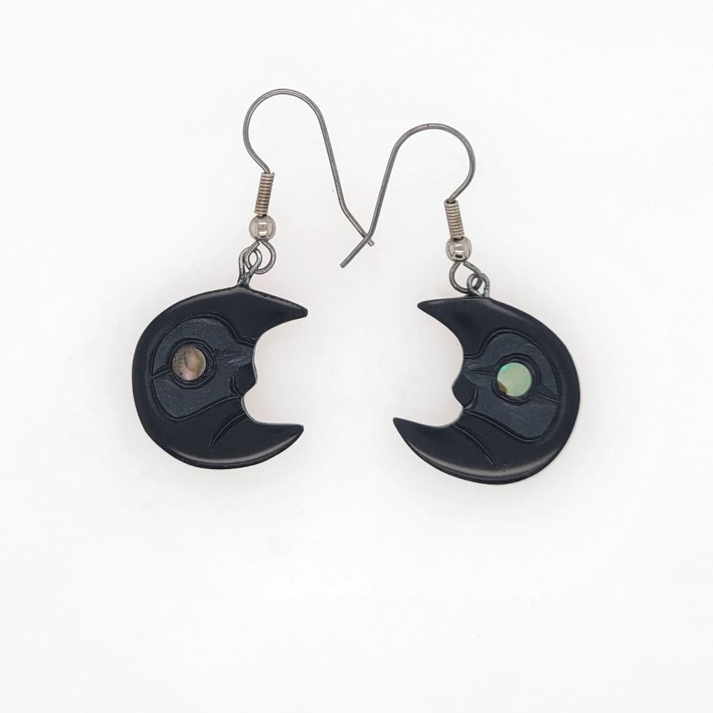 Argillite and Abalone Moon Earrings by Haida carver Amy Edgars