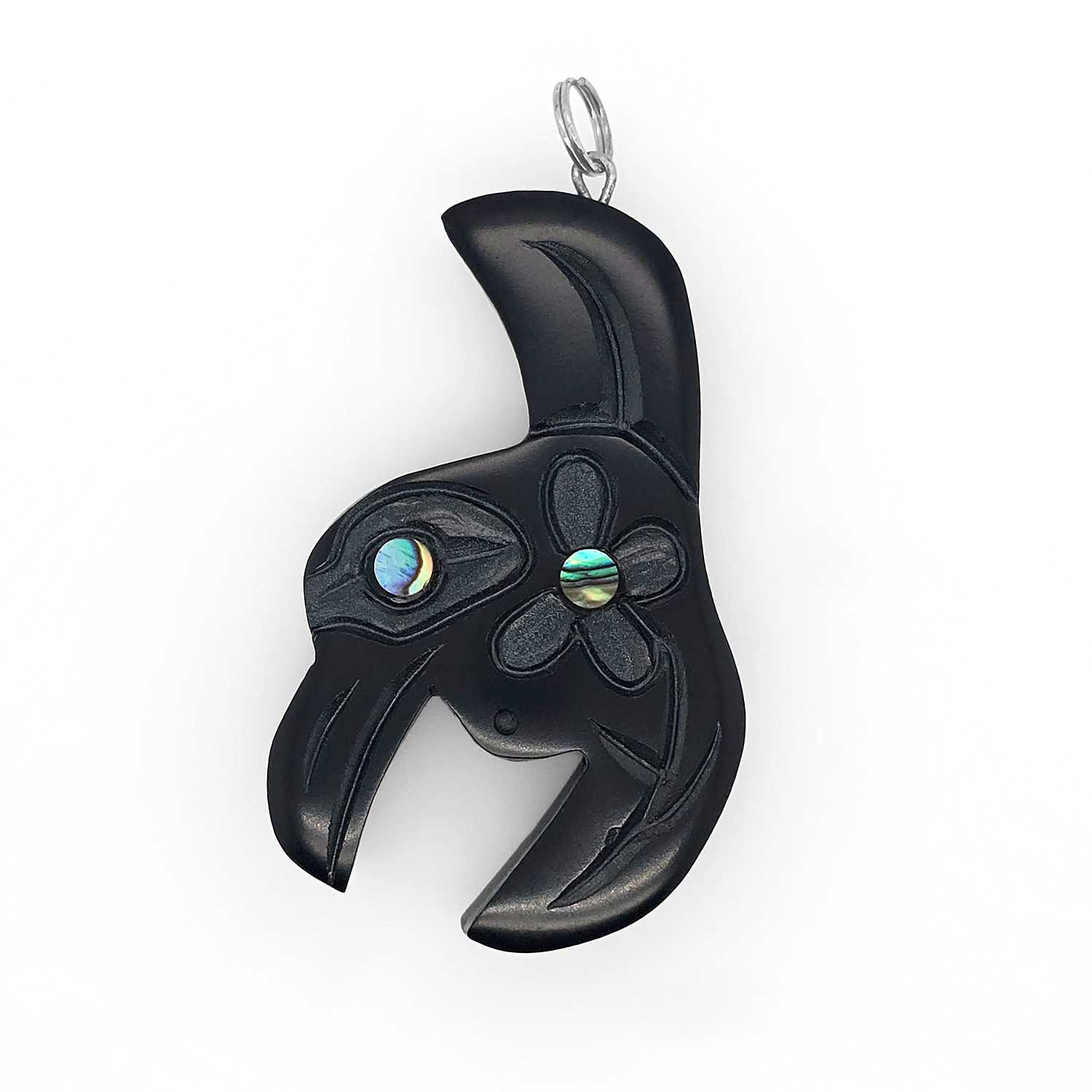 argillite hummingbird pendant by Haida artist Amy Edgars