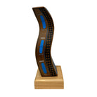 Wooden product with blue accents on a white background