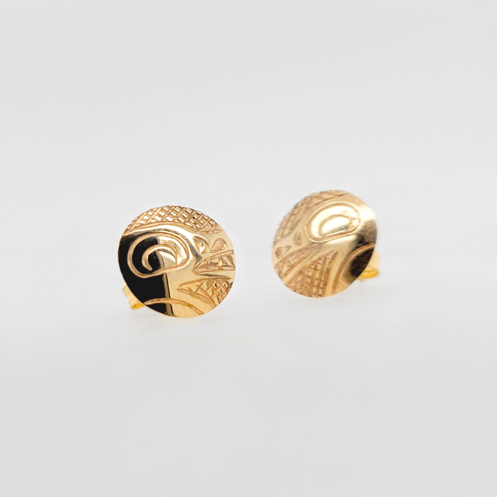 Gold Bear Earrings by Cree artist Justin Rivard
