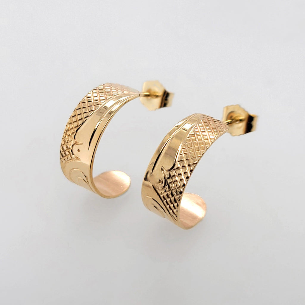 Gold Hummingbird Earrings by Cree artist Justin Rivard