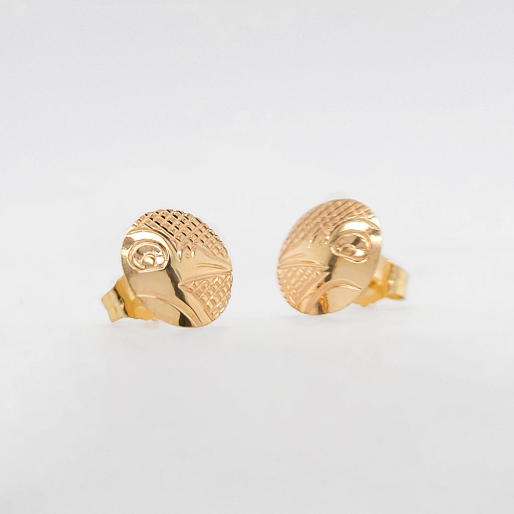 Gold Hummingbird Earrings by Cree artist Justin Rivard