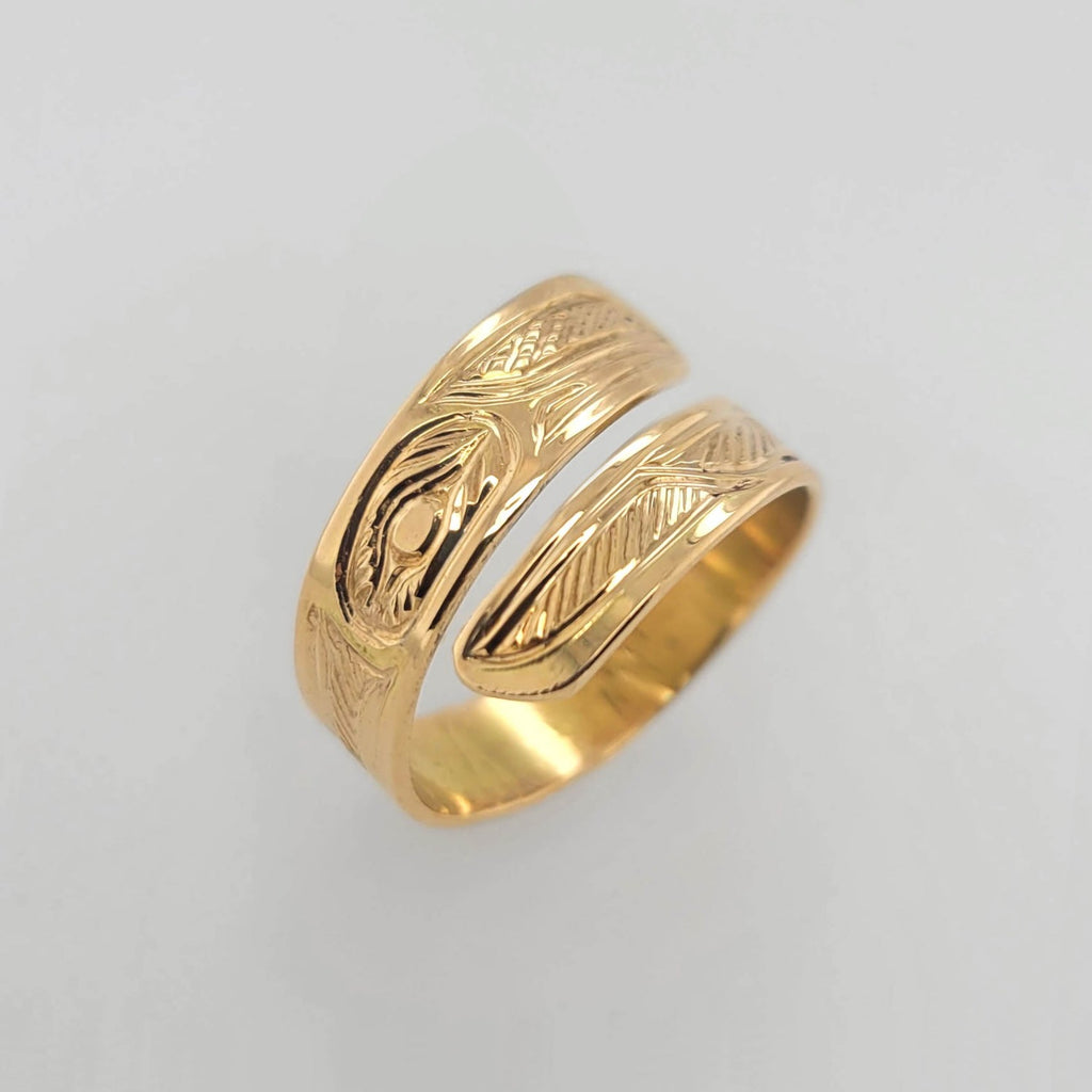 Gold Hummingbird Wrap Ring by Tsimshian artist Bill Helin