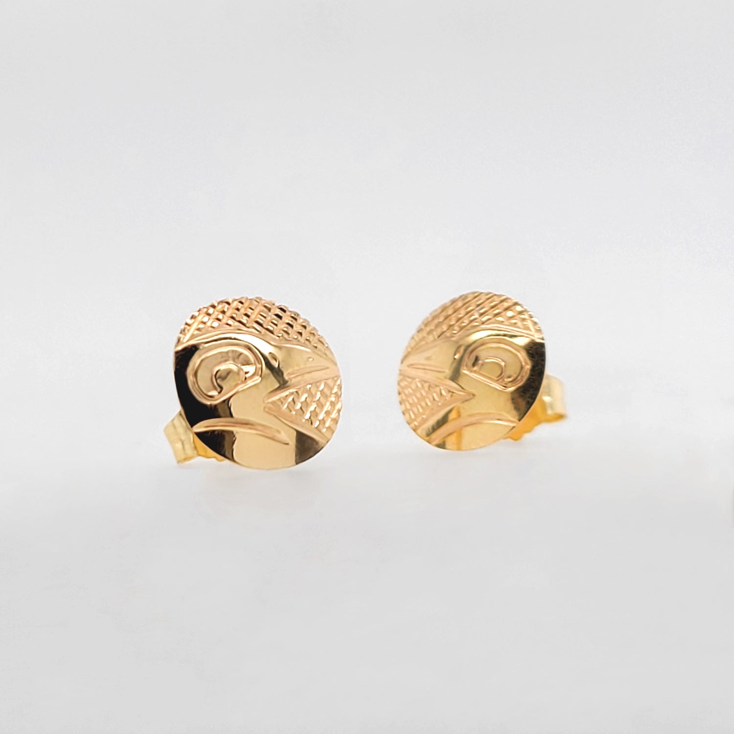 Gold Raven Studs by Cree artist Justin Rivard