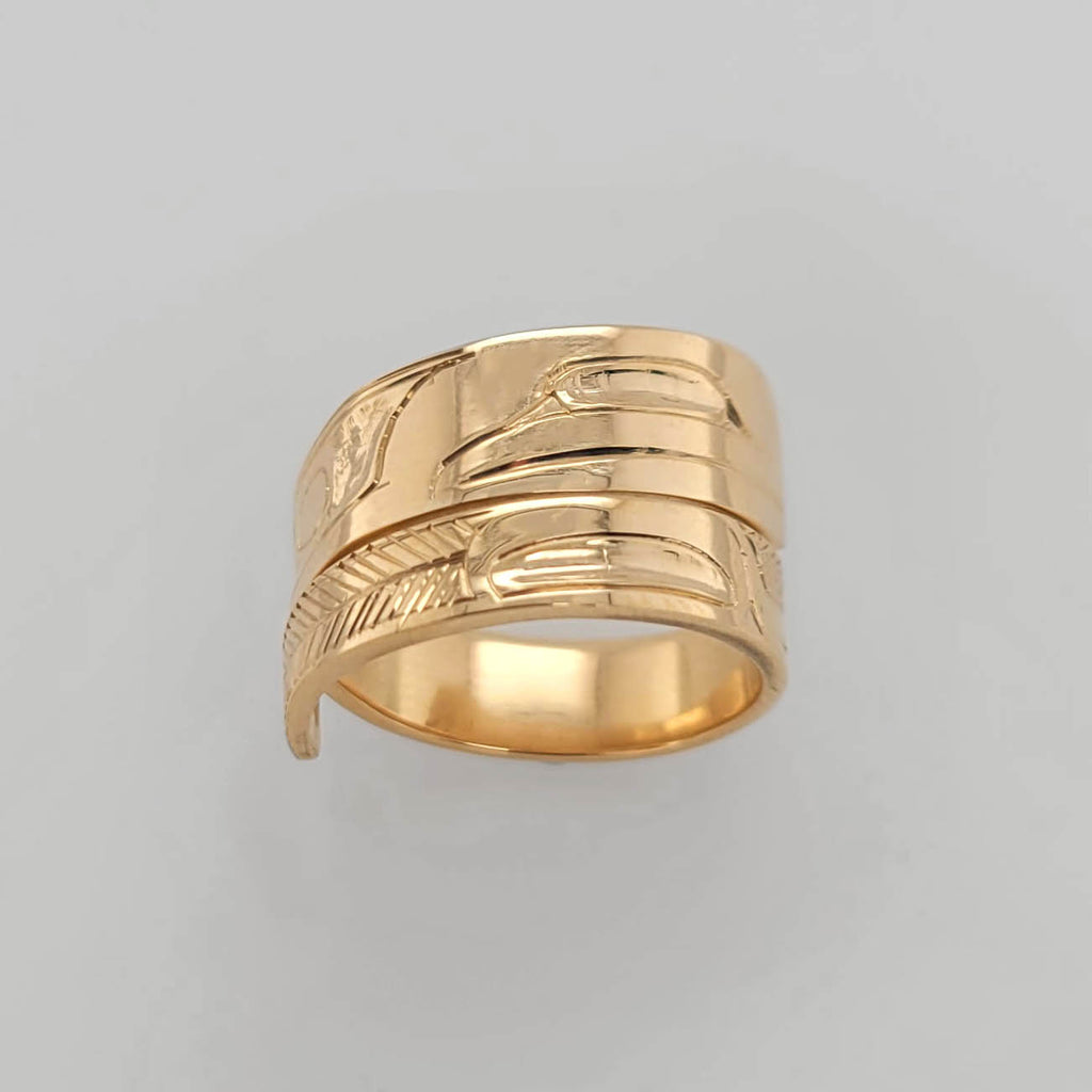 Gold Raven Wrap Ring by Haida artist Carmen Goertzen