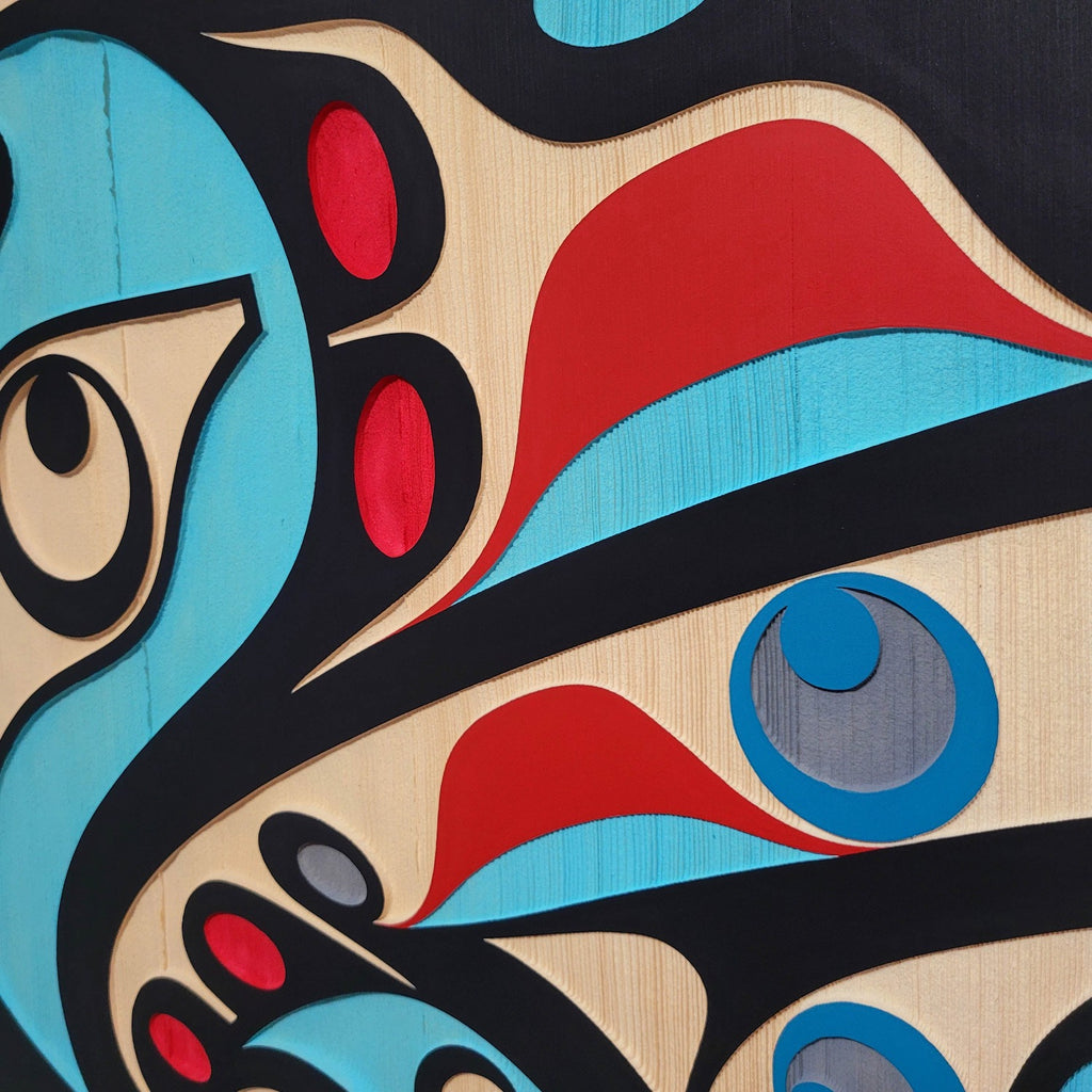 Sandblasted Raven Cedar Panel by Kwakiutl artist Trevor Hunt