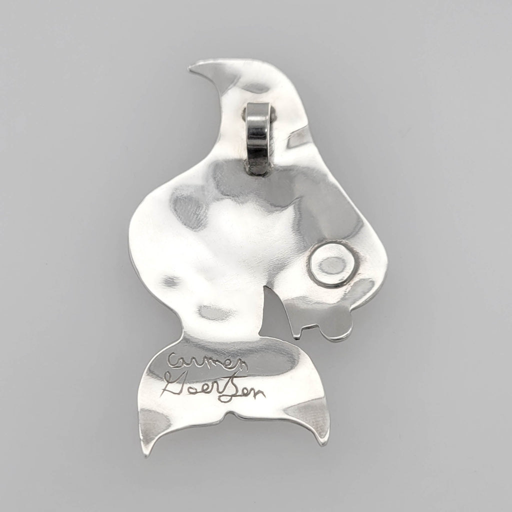 Silver Orca Pendant with Abalone by Haida artist Carmen Goertzen