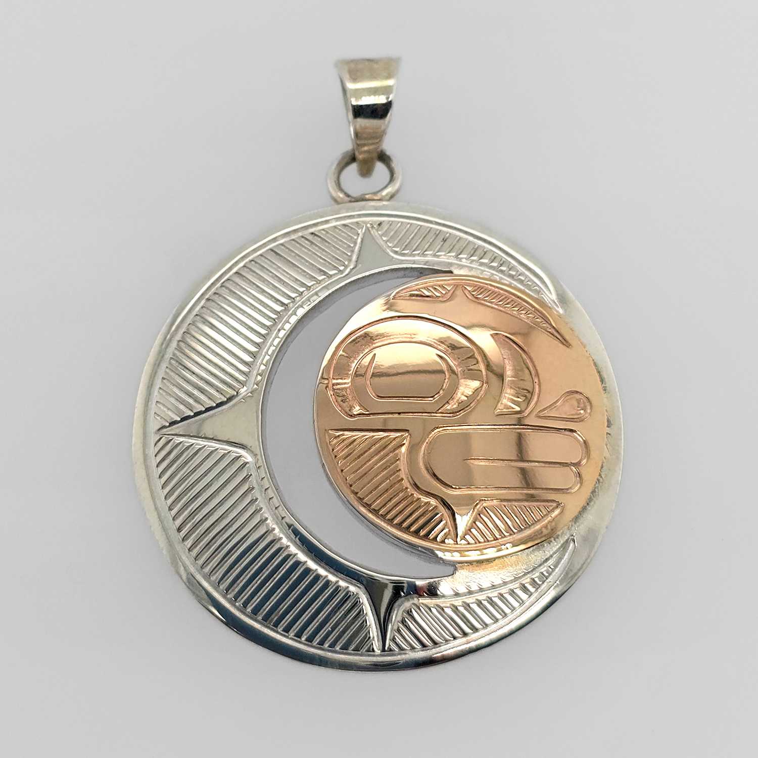 Silver Gold Moon Pendant by Cree Artist Justin Rivard