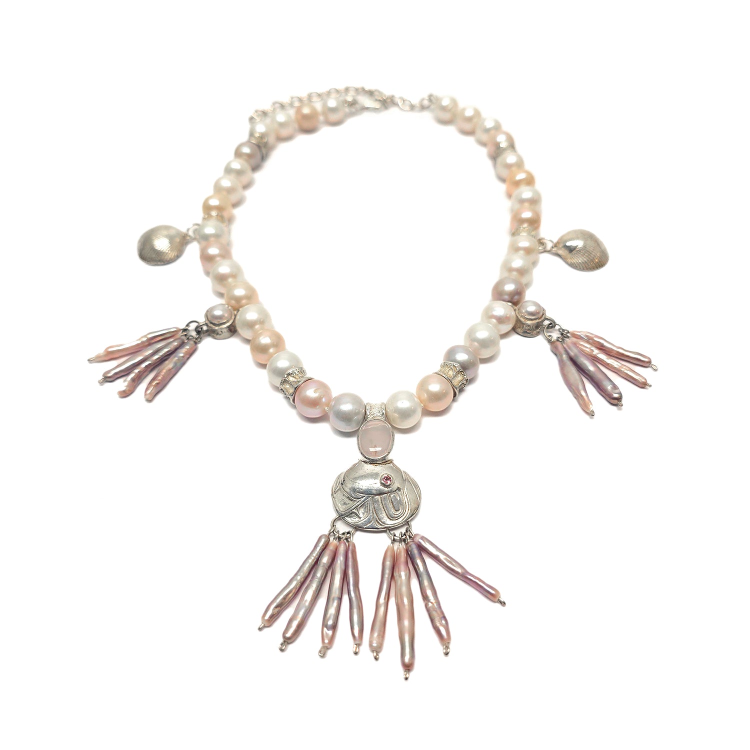 Silver and Pear Necklace by Tsimshian artist Morgan Asoyuf