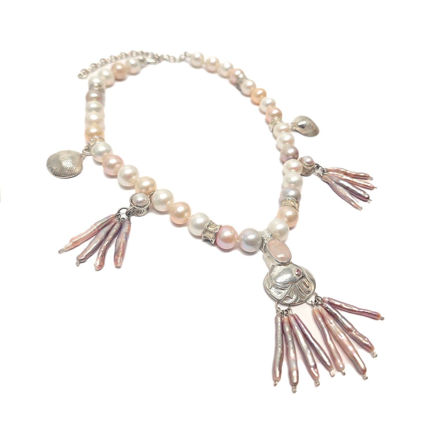 Silver and Pear Necklace by Tsimshian artist Morgan Asoyuf