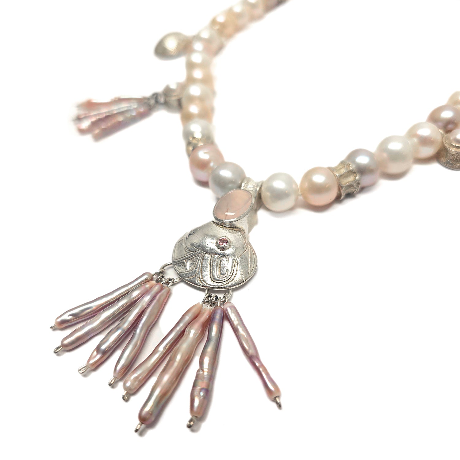 Silver and Pear Necklace by Tsimshian artist Morgan Asoyuf