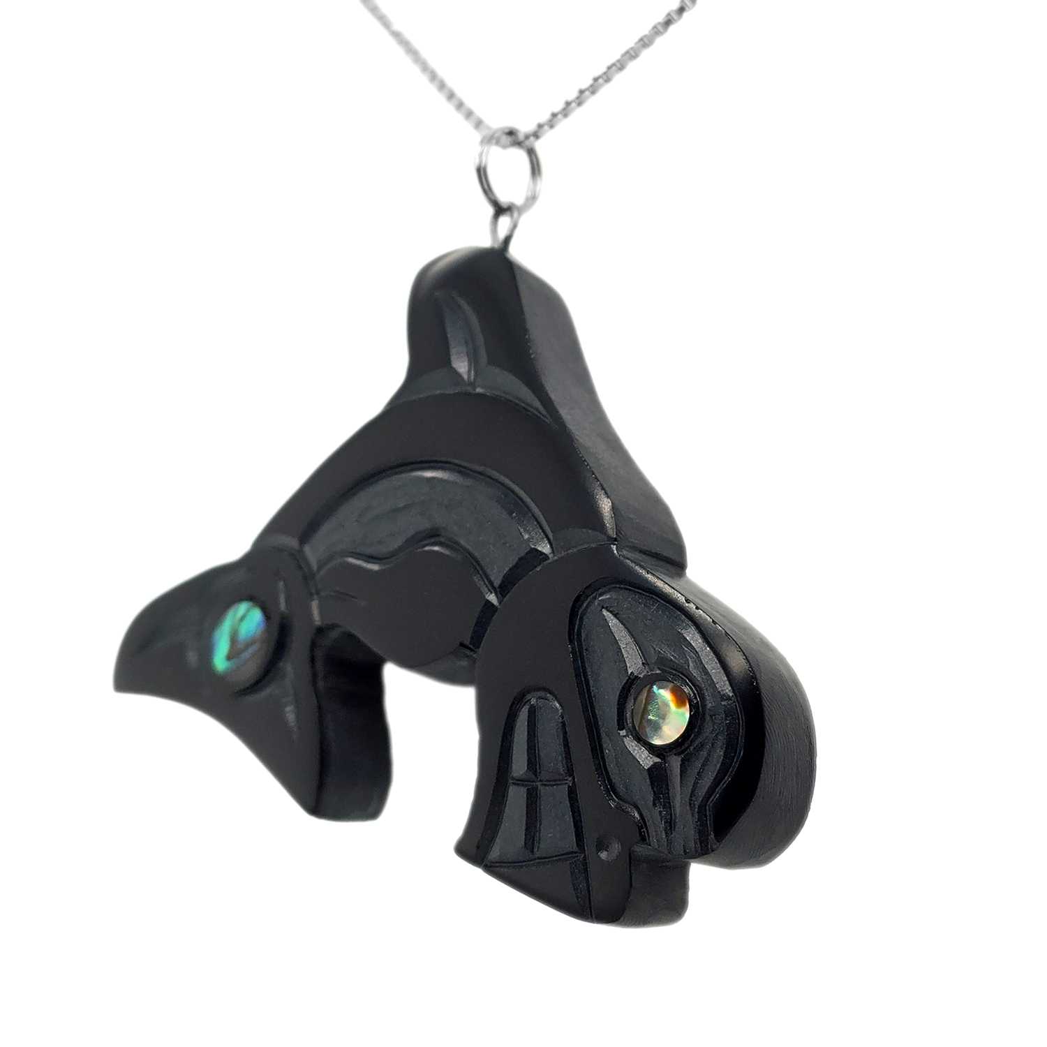 argillite orca pendant by Haida artist Amy Edgars