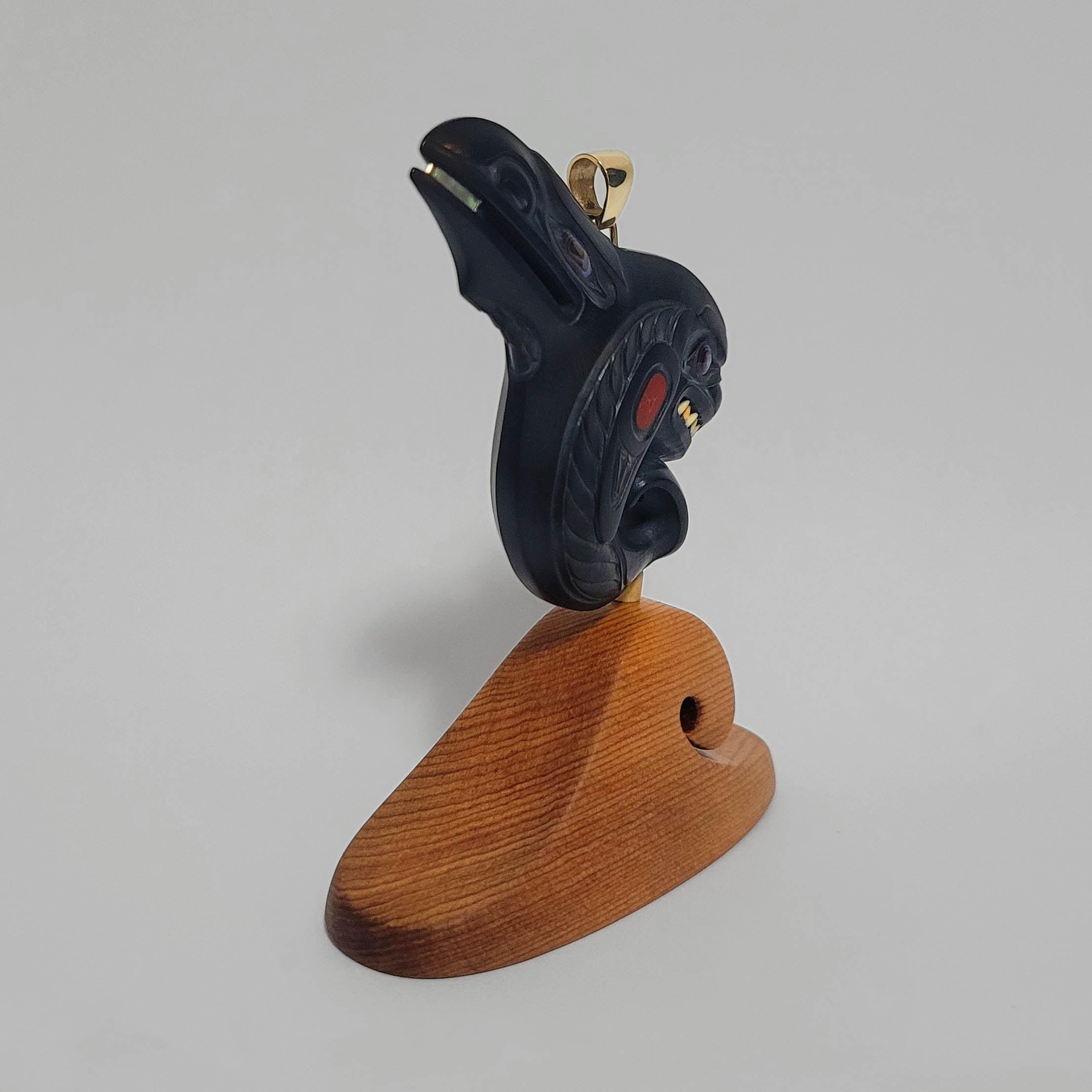 Argillite Orca with Raven Fin Pendant by Haida artist Darrell White