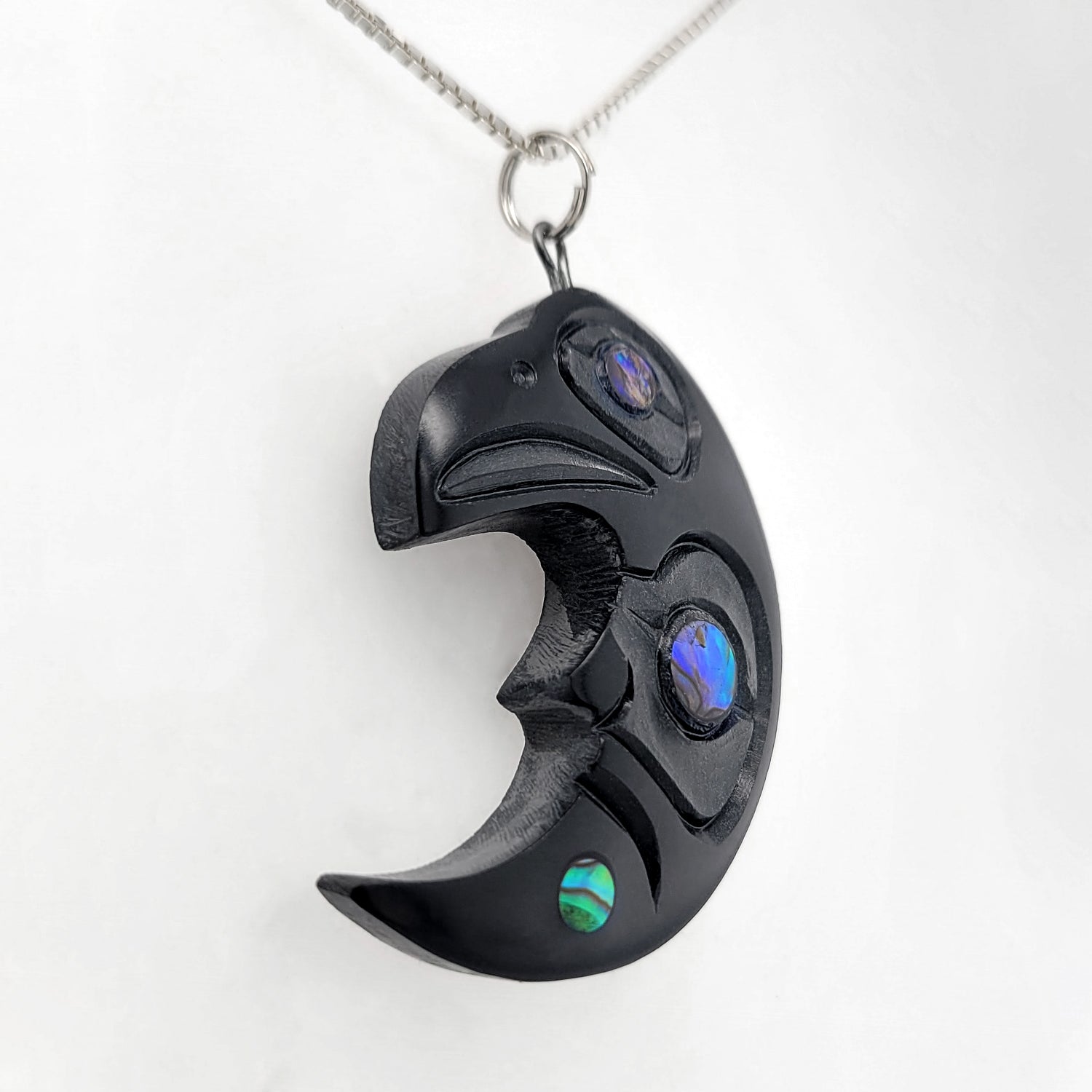 Argillite and Abalone Raven Moon Pendant by Haida artist Amy Edgars