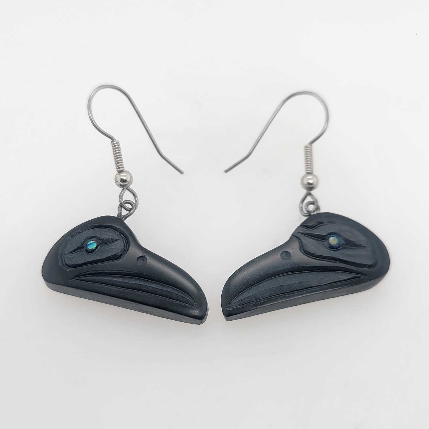 Argillite Raven Earrings by Haida artist Amy Edgars