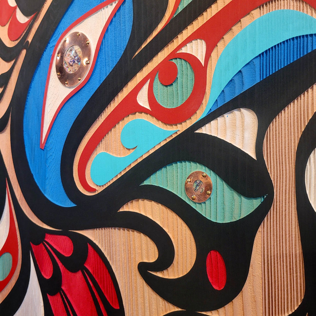 Sandblasted Raven Panel by Kwakiutl artist Trevor Hunt