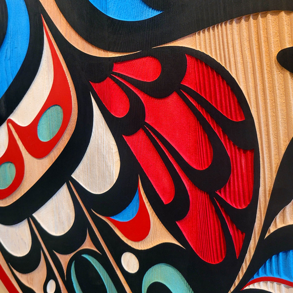 Sandblasted Raven Panel by Kwakiutl artist Trevor Hunt