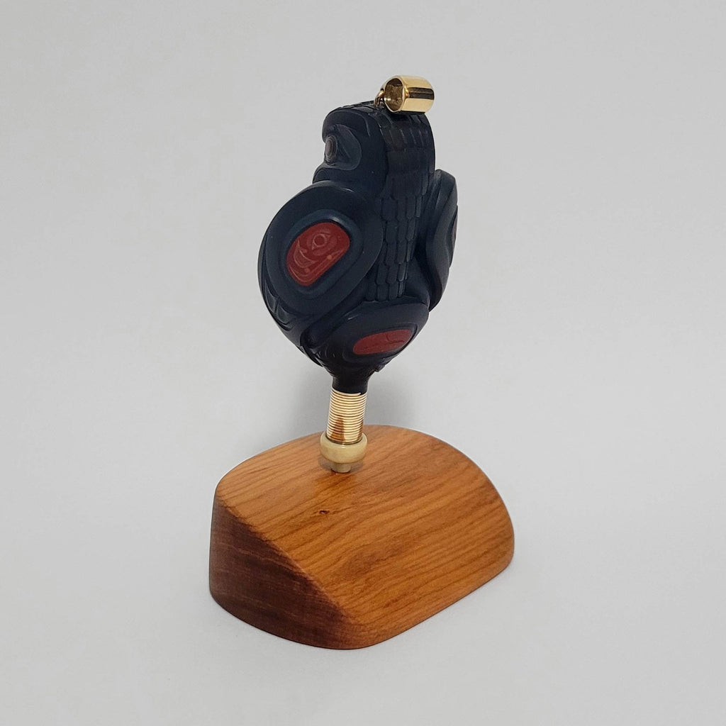 Argillite Raven Steals the Light Rattle Pendant by Haida artist Darrell White