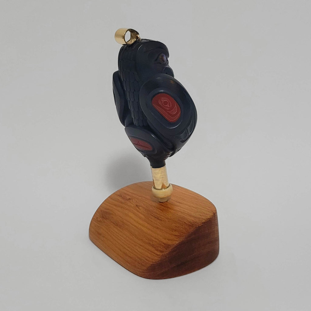 Argillite Raven Steals the Light Rattle Pendant by Haida artist Darrell White