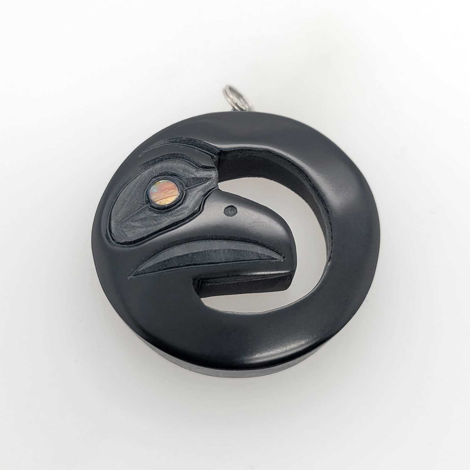 Argillite and Abalone Raven Pendant by Haida artist Amy Edgars