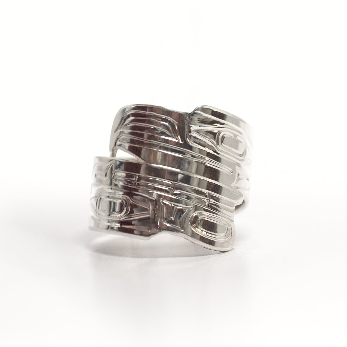 Silver Eagle and Bear Wrap Ring by Haida artist Alvin Adkins