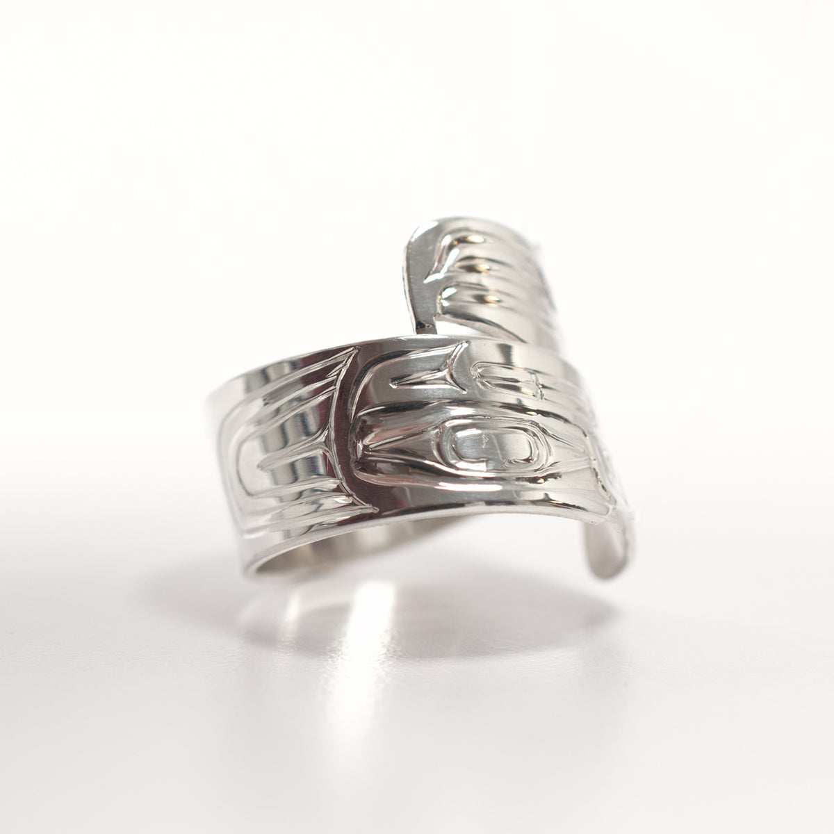 Silver Eagle and Bear Wrap Ring by Haida artist Alvin Adkins