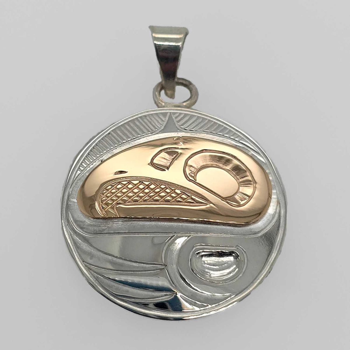 Silver and Gold Round Eagle Pendant by Cree artist Justin Rivard ...