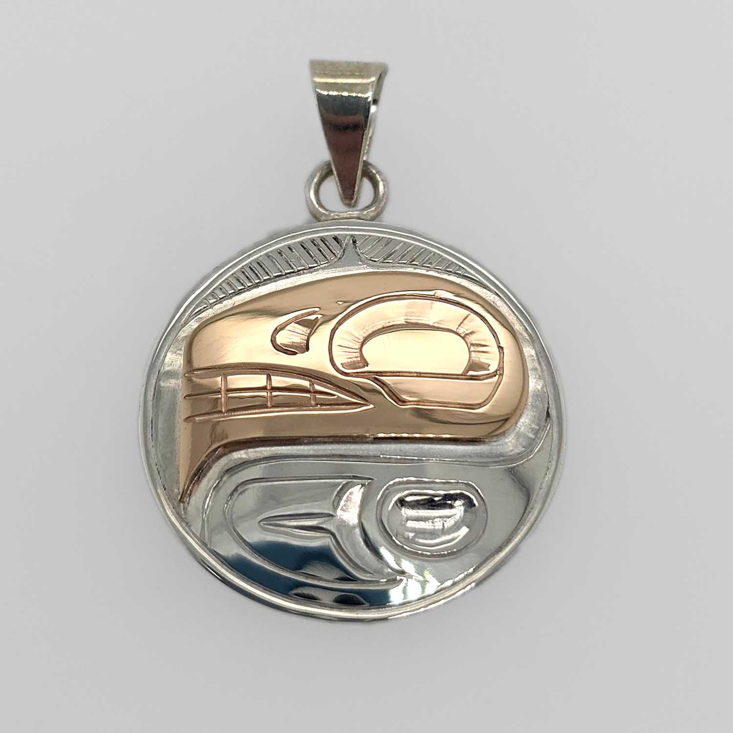 Silver Gold Orca Pendant by Cree Artist Justin Rivard